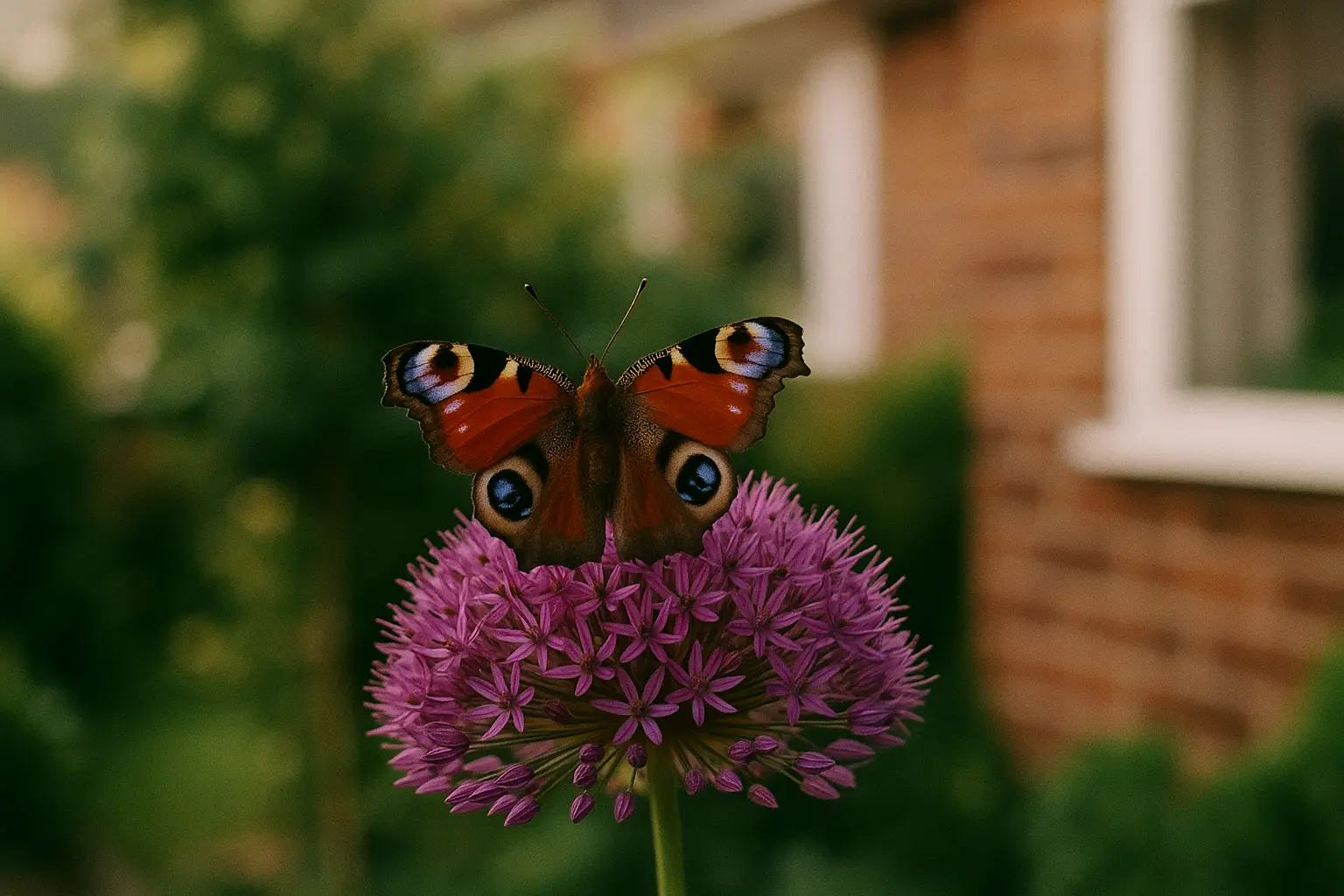 A Peacock butterfly and the allium it circled three times