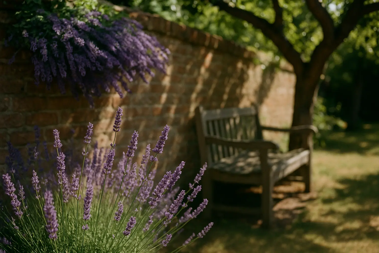 The shady corner in Richmond gardens where lavender meets old walls